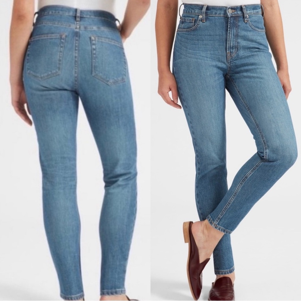 Everlane High Rise Skinny Jeans in Blue medium wash, size 26 ankle distressed